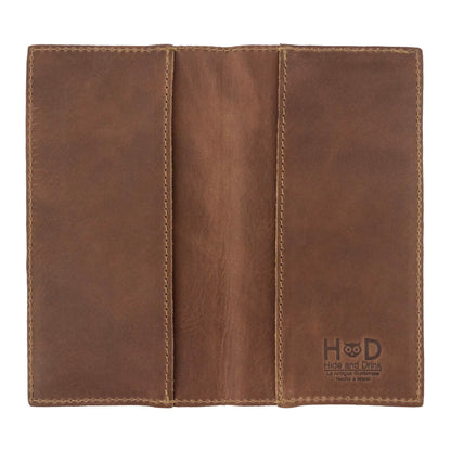 HOTHide & Drink, Checkbook Cover, Minimalist Organizer for Personal or Business Finances, Bill Holder, Full Grain Leather, Handmade, Bourbon Brown
