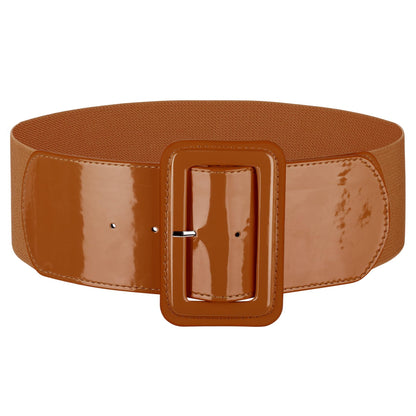 HOTJASGOOD Women Wide Stretchy Belt Vintage Elastic Waist Belt for Dresses Fashion Ladies Waist Belt with Patent Square Buckle