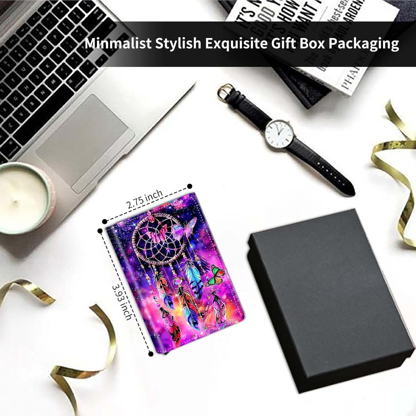 HOTPop Up Wallet Women Men with Money Slot,RFID Blocking Leather Minimalist Automatic Credit Card Holder Business Trifold Card Case-Purple Dream Catcher