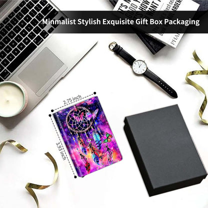 HOTPop Up Wallet Women Men with Money Slot,RFID Blocking Leather Minimalist Automatic Credit Card Holder Business Trifold Card Case-Purple Dream Catcher