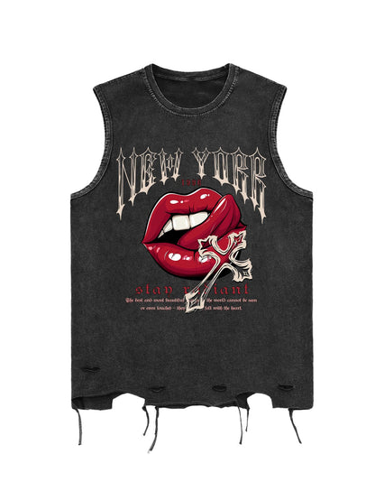 HOTVerdusa Men's Graphic Tees Y2k Grunge Hippie Tee Distressed Summer Shirt Sreetwear Sleeveless Tank Top