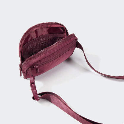 HOTPander Two Way Zipper Fanny Pack Nylon Everywhere Belt Bag for Women, Water Repellent Waist Packs, Crossbody Bags with Adjustable Strap (Red Merlot).