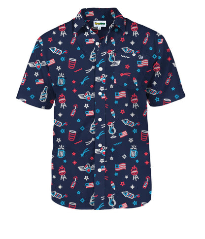 HOTTipsy Elves Patriotic Shirts for Men - USA Short Sleeve Button Up American Flag Shirts for Men for 4th of July
