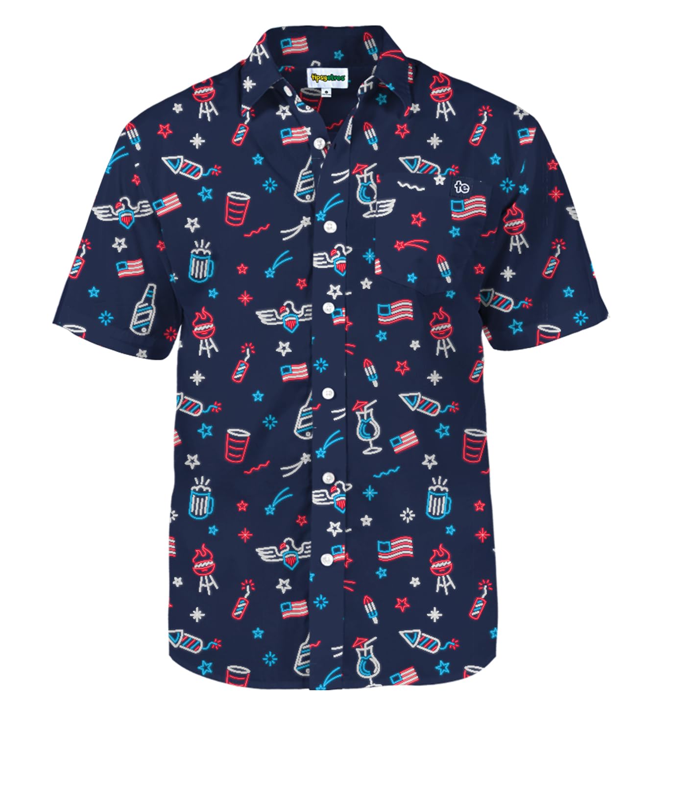 HOTTipsy Elves Patriotic Shirts for Men - USA Short Sleeve Button Up American Flag Shirts for Men for 4th of July