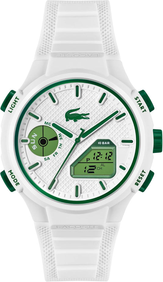 HOTLacoste LC33 Men’s Analog-Digital Quartz Watch - Silicone Strap with Crocodile Texture, TR90 Octagonal Case, Alarm, Chronograph and Calendar -Bold, Sporty Timepiece