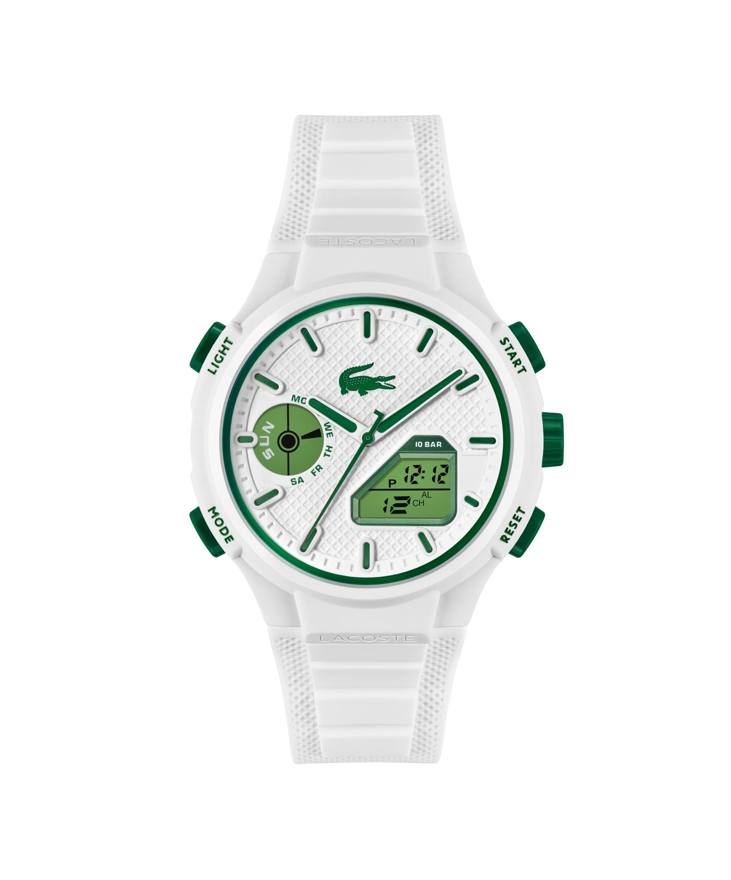 HOTLacoste LC33 Men’s Analog-Digital Quartz Watch - Silicone Strap with Crocodile Texture, TR90 Octagonal Case, Alarm, Chronograph and Calendar -Bold, Sporty Timepiece