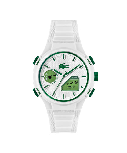 HOTLacoste LC33 Men’s Analog-Digital Quartz Watch - Silicone Strap with Crocodile Texture, TR90 Octagonal Case, Alarm, Chronograph and Calendar -Bold, Sporty Timepiece