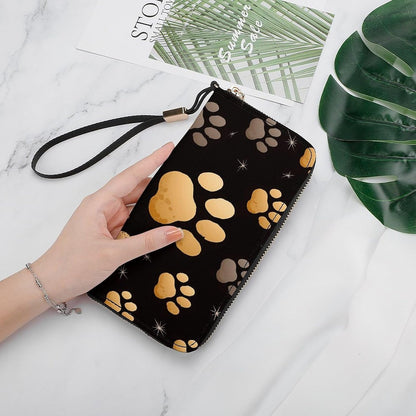 HOTLeather Purse,Dog Paw Print Print Womens Wallet,travel Wallet,wrist Strap Long Purse,leather Zip Around Wallet