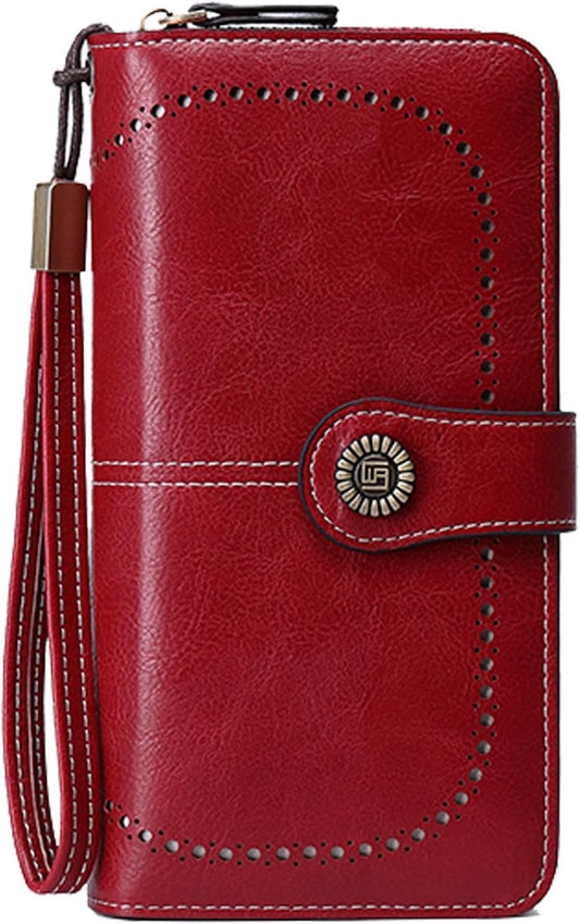 HOTWallets for Women Leather Large Capacity Credit Card Holder Bifold RFID Blocking for Women with Pocket ID Window