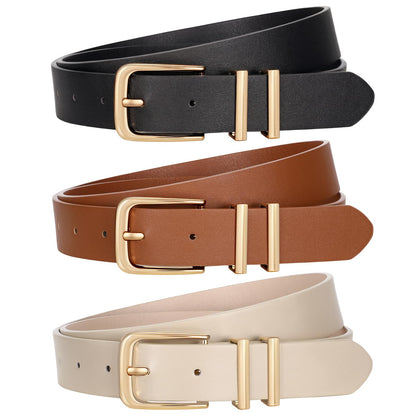 HOTVONMELLI 3 Pack Women's Belts for Jeans Pants Fashion Gold Buckle Ladies Dress Belt
