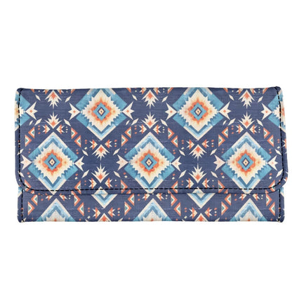 HOTNovelty Jeans Print Womens Wallets Leather Clutch, Vintage Denim Block Patch Design Long Wallet for Women Blue Credit Card Holder with Coin Purse ID Window
