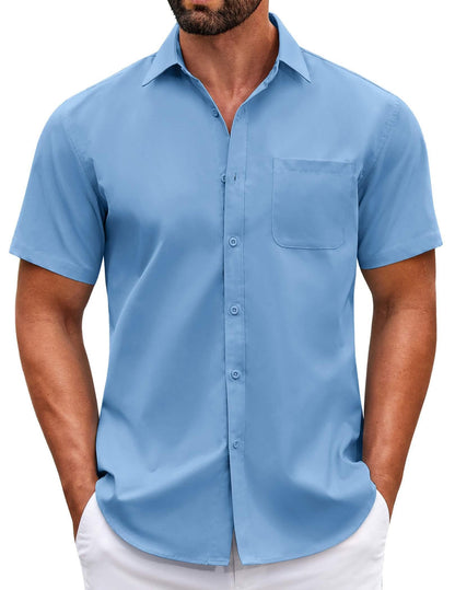 HOTCOOFANDY Mens Short Sleeve Casual Button Down Shirts Summer Untucked Dress Shirts with Pocket