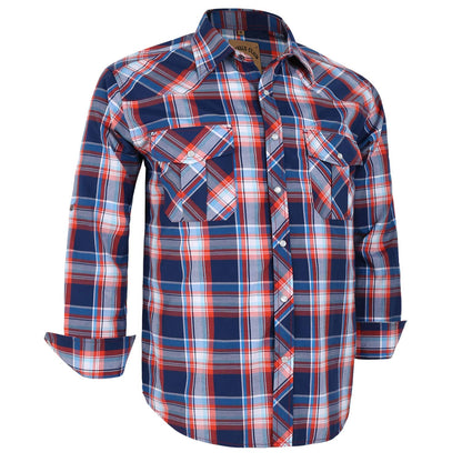 HOTCOEVALS CLUB Men's Western Pearl Snap Button Up Casual Cowboy Long Sleeve Two Pockets Work Shirts