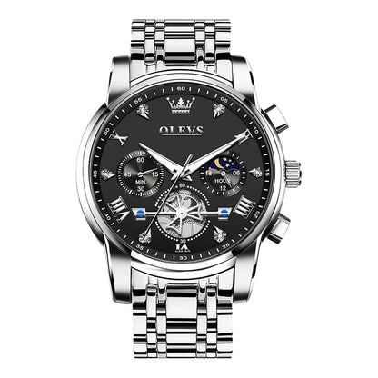 HOTOLEVS Men Watches Stainless Steel Chronograph Watch, Large Wrist Analog Quartz Watch, Fashion Waterproof Diamond Roman Numerals Dress Watches for Men, Gold/Black/White/Blue/Grey Dial