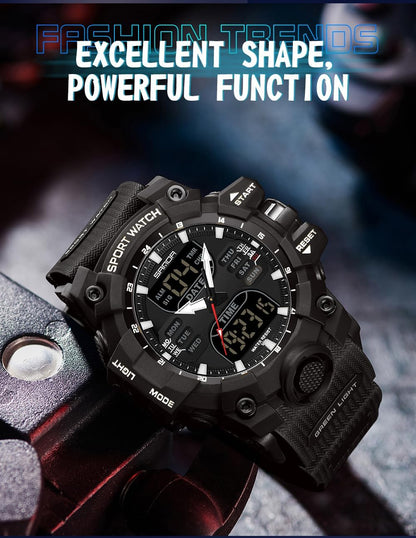 HOTGosasa Men's Large Face Outdoor Sports Watches Military S-Shock Watch Waterproof, Backlight, Alarm, Stopwatch Features - Rugged Wristwatch for Training, Hiking, and Adventure