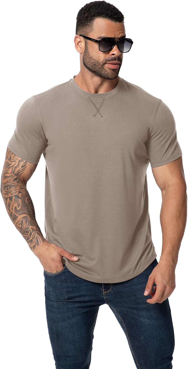 HOTMens 3 Pack Plain Cotton Shirts Short Sleeve Casual Crew Neck T-Shirts Hipster Hip Hop Longline Tees Drop Cut Curved Hem