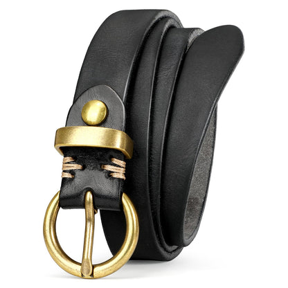 HOTSANSTHS Womens Genuine Leather Belts for Jeans Pants Trendy Vintage Thin Leather Belt Gold Buckle Ladies Skinny Waist Belt