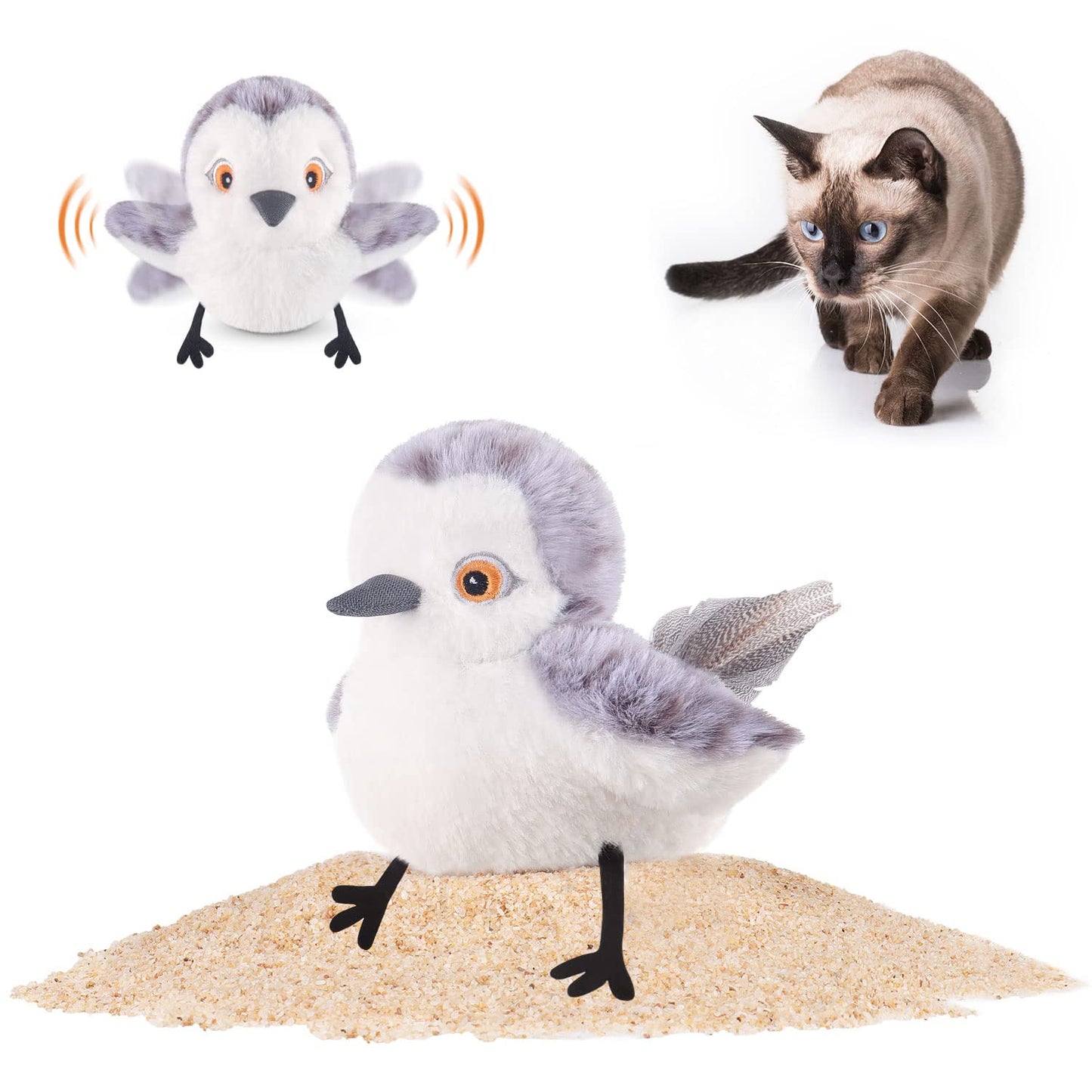 HOTPotaroma Cat Toys Flapping Bird (No Flying), Lifelike Sandpiper Chirp Tweet, Rechargeable Touch Activated Kitten Toy Interactive Cat Exercise Toys for All Breeds Cat Kicker Catnip Toys 4.0" | Lifelike Sandpiper Chirp, Touch Activated, Rechargeable Kitt