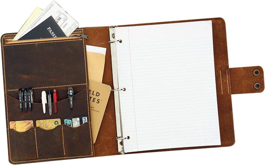 HOTPersonalized leather 3 ring binder portfolios with pockets and writing pad / 8.5 x 11 letter size leather padfolio organizer NL05BC