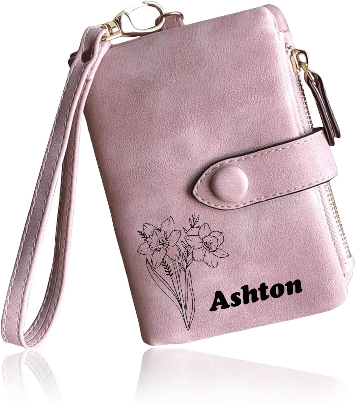HOTPersonalized Wallets for Women - Custom Birth Flower and Name, Leather Ladies Wallet, Card Holder Coin Purse, Personalized Birthday Christmas Gifts for Mom Grandma (birthday flower)