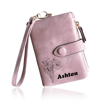 HOTPersonalized Wallets for Women - Custom Birth Flower and Name, Leather Ladies Wallet, Card Holder Coin Purse, Personalized Birthday Christmas Gifts for Mom Grandma (birthday flower)