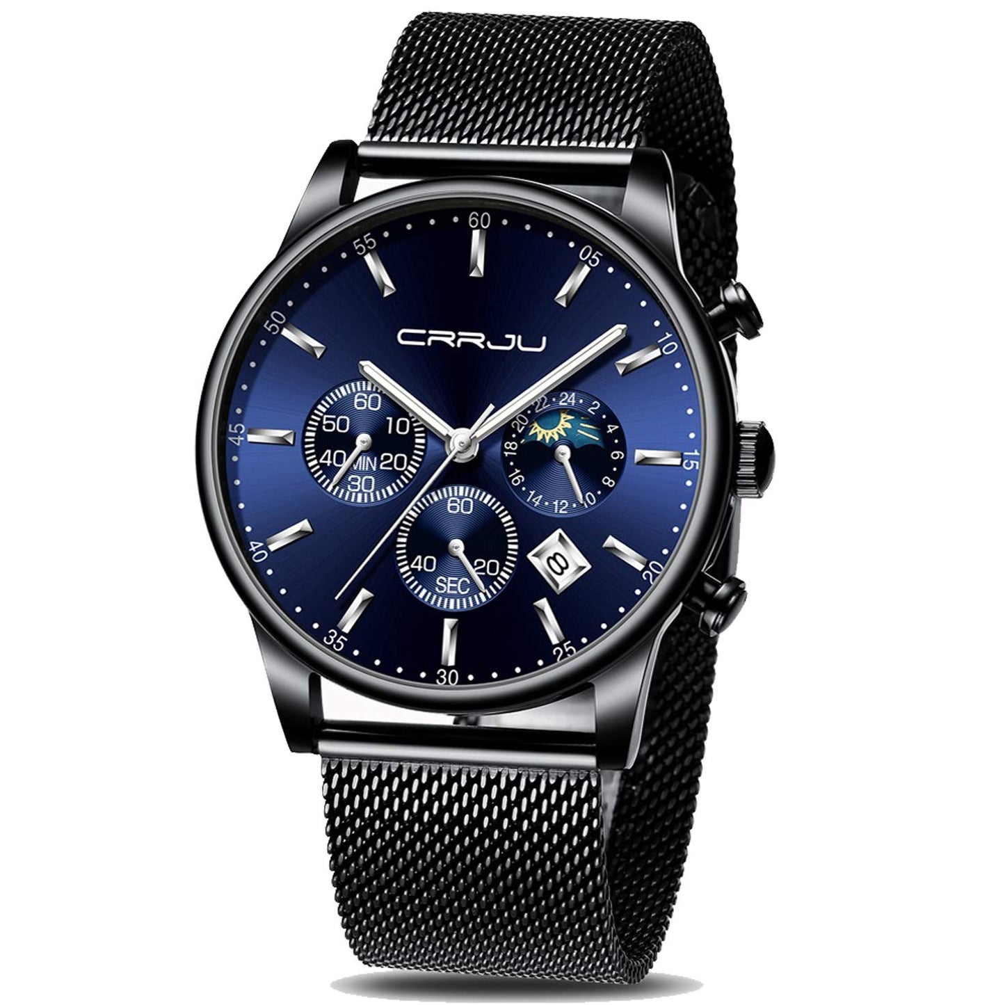 HOTCRRJU Men's Fashion Casual Watches Auto Date Chronograph Watch Men Nice Work Watches Waterproof 30M Full Steel Quartz with Mesh Strap