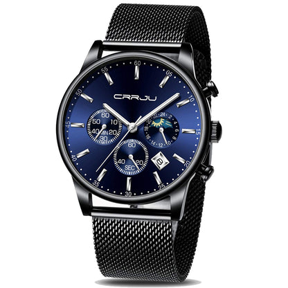 HOTCRRJU Men's Fashion Casual Watches Auto Date Chronograph Watch Men Nice Work Watches Waterproof 30M Full Steel Quartz with Mesh Strap