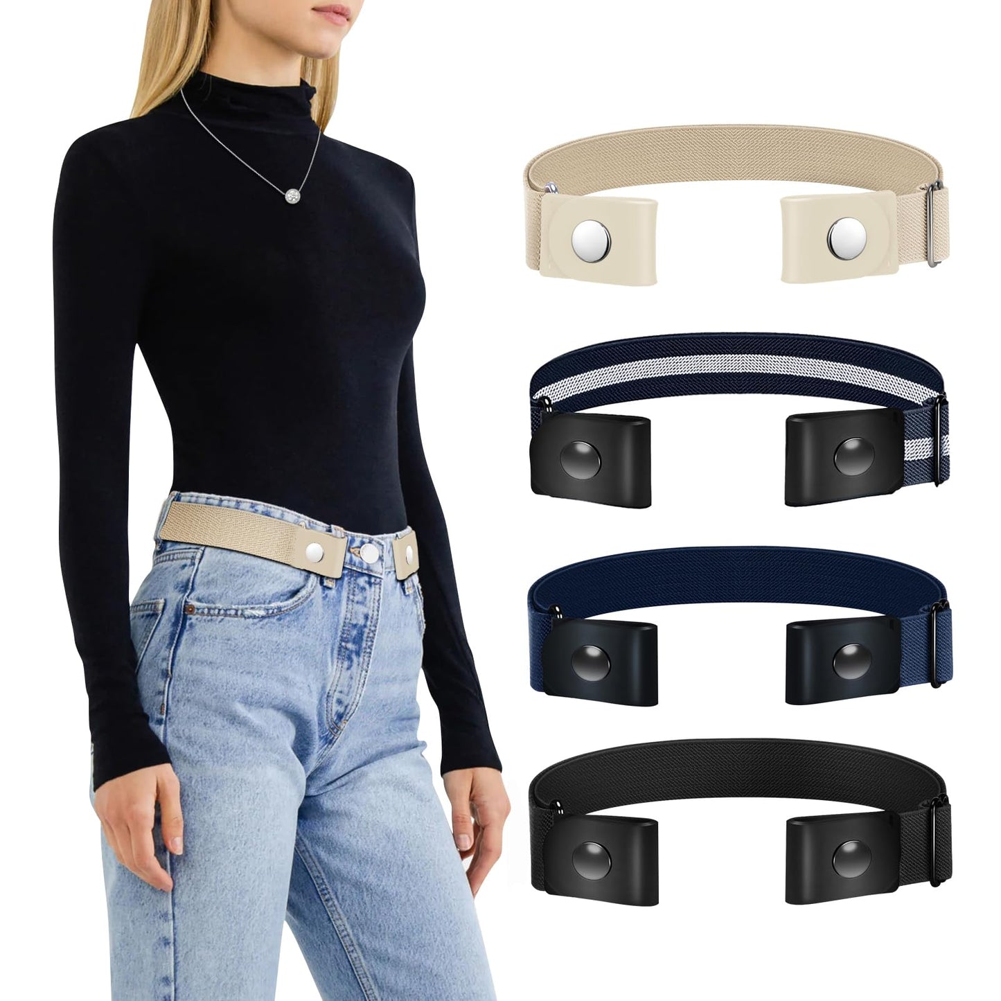 HOTTOURZOO Belts for Women/Men Buckle Free Elastic Belt Invisible No Buckle Stretch Waist Belt For Jean Pants,Dresses,No Bulge