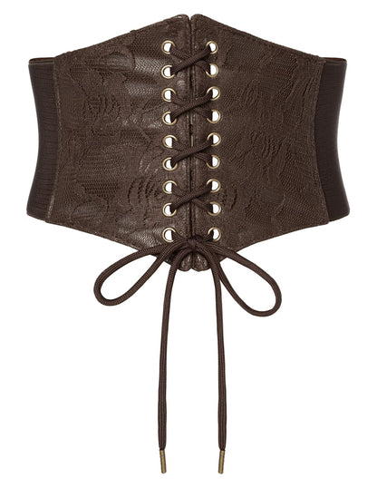 HOTScarlet Darkness Renaissance Corset Belt Lace-up Tied Waspie Wide Elastic Waist Belts for Women