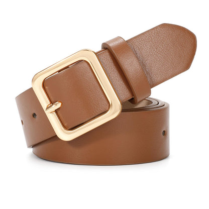 HOTXZQTIVE Women’s Leather Belts for Jeans Pants Dresses Fashion Ladies Black Belt with Square Buckle