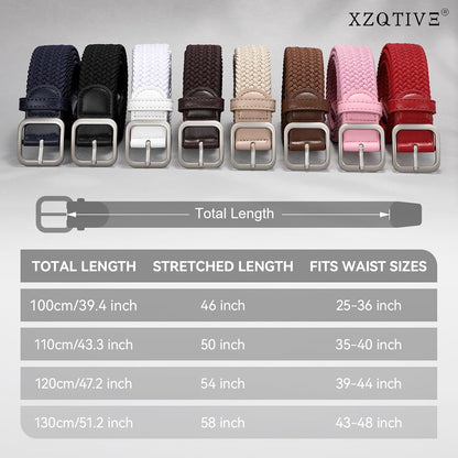 HOTXZQTIVE Women Elastic Braided Belt with Black Buckle, Woven Stretch Fabric