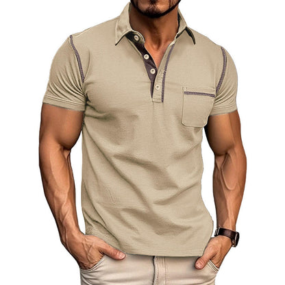 HOTMen's Fashion Polo Shirts Classic Short Sleeve Lightweight Button Cotton T-Shirt Casual Golf Tee Tops with Pocket