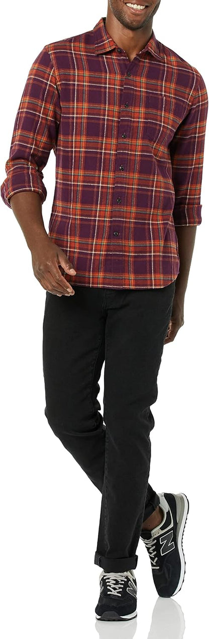 HOTAmazon Essentials Men's Slim-Fit Flannel Shirt, Long Sleeve Button Down Plaid