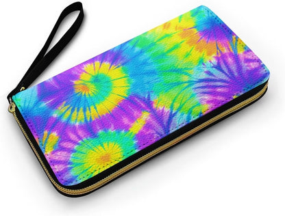 HOTColorful Tie-Dye Large Capacity Wristlet Wallet for Women Gradient Spiral Long Zipper Purse Abstract Aesthetics Travel Wallet Clutch Bag Handbag with Coin Pocket