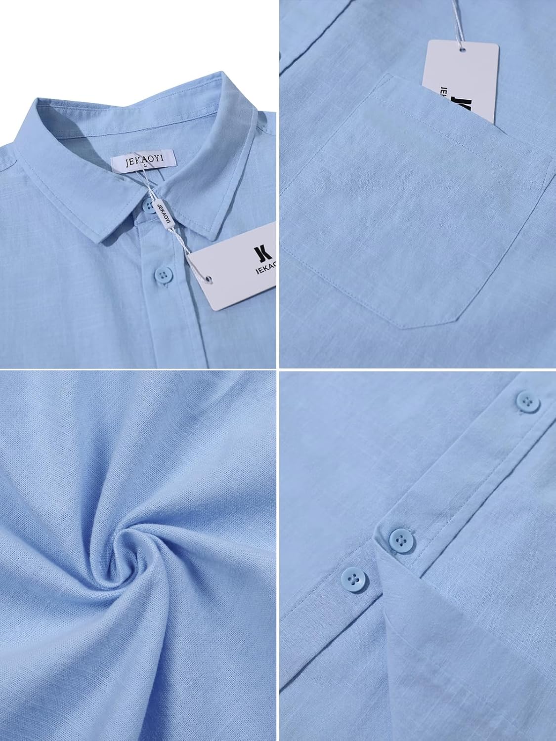 HOTJEKAOYI Button Down Linen Shirts for Men Casual Long Sleeve Regular Fit Cotton Beach Shirts with Pocket