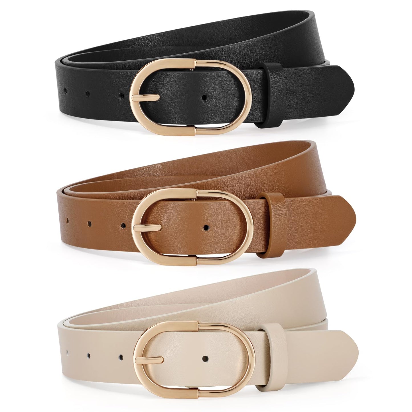 HOTTRIWORKS 3 Pack Women Belts For Jeans Pants Dresses Ladies Leather Waist Belts