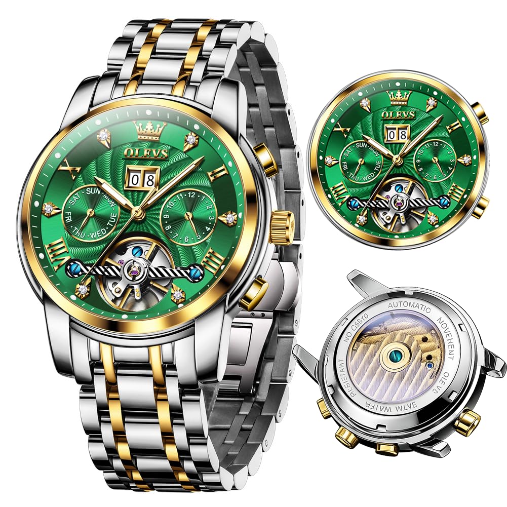 HOTOLEVS Watches for Men Analog Quartz Luxury Diamond Waterproof Chronograph Stainless Steel Big Face Square Date Moon Phase Roman Numeral Dress Mens Watches