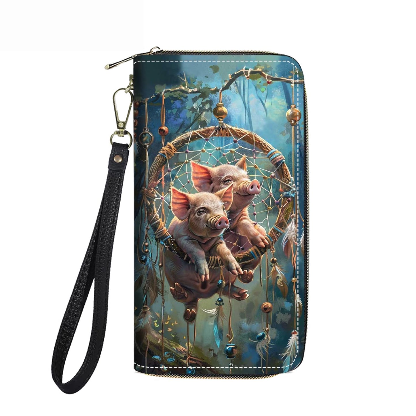 HOTWomen's Large Capacity Wallet PU Leather Double Zipper Clutch Purse Multifunctional Wallet with Removable Wristlet Strap for Smart Phone/Coin/Card/Cash, Flower Butterfly