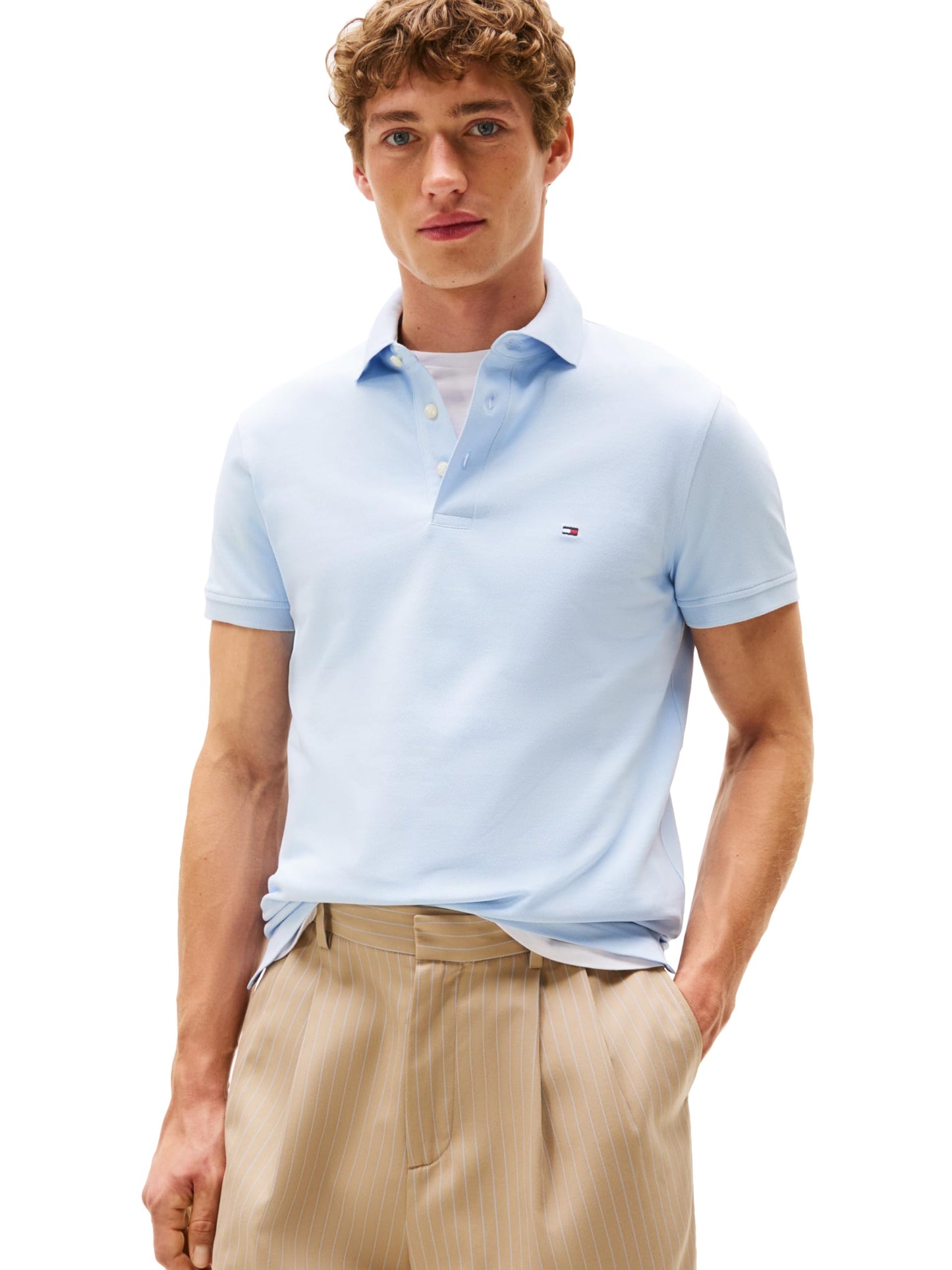 HOTTommy Hilfiger Men's Short Sleeve Polo Shirts in Slim Fit with Stretch and Organic Pique Cotton