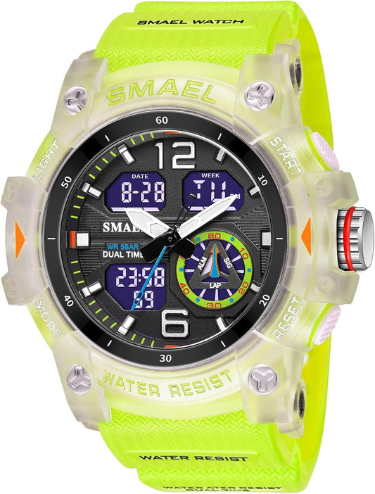 HOTGosasa Men's Large Face Outdoor Sports Watches Military S-Shock Watch Waterproof, Backlight, Alarm, Stopwatch Features - Rugged Wristwatch for Training, Hiking, and Adventure