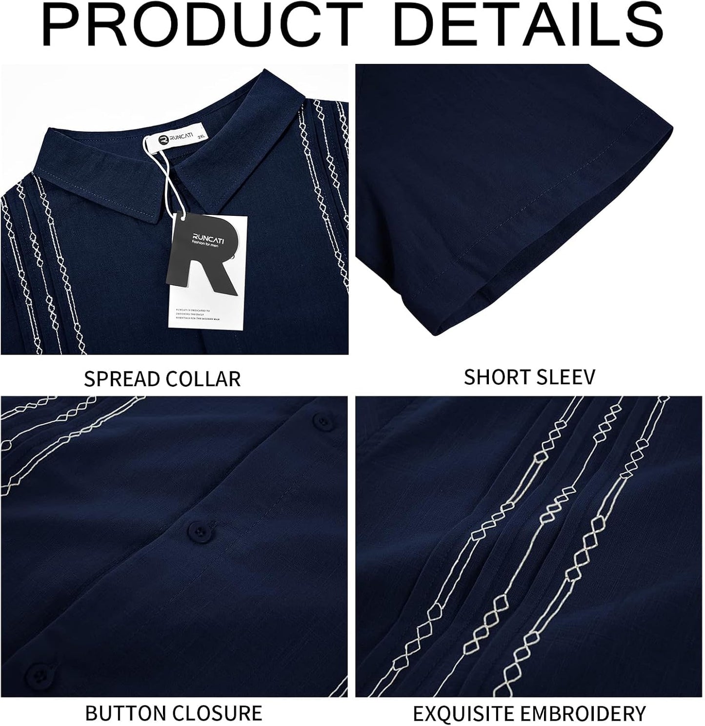 HOTRuncati Mens Short Sleeve Guayabera Shirts Linen Button Down Cuban Shirt | Cotton blend, Mexican style, Button up, Embroidered, Loose fit, Barong tagalog, Bowling shirts, for Summer Beach, Wedding