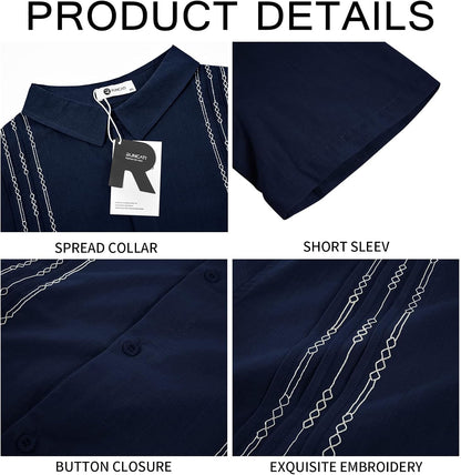 HOTRuncati Mens Short Sleeve Guayabera Shirts Linen Button Down Cuban Shirt | Cotton blend, Mexican style, Button up, Embroidered, Loose fit, Barong tagalog, Bowling shirts, for Summer Beach, Wedding