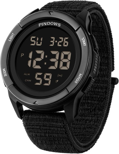 HOTPINDOWS Men's Digital Watch, 50M Waterproof Military Tactical Sport | 10M drop-resistant case, 3X bright LED backlight, and an infinitely adjustable breathable nylon band for a custom fit