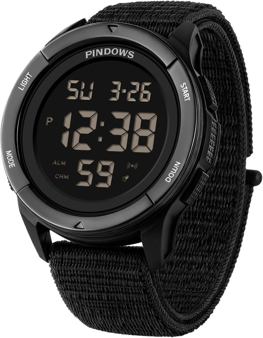 HOTPINDOWS Men's Digital Watch, 50M Waterproof Military Tactical Sport | 10M drop-resistant case, 3X bright LED backlight, and an infinitely adjustable breathable nylon band for a custom fit