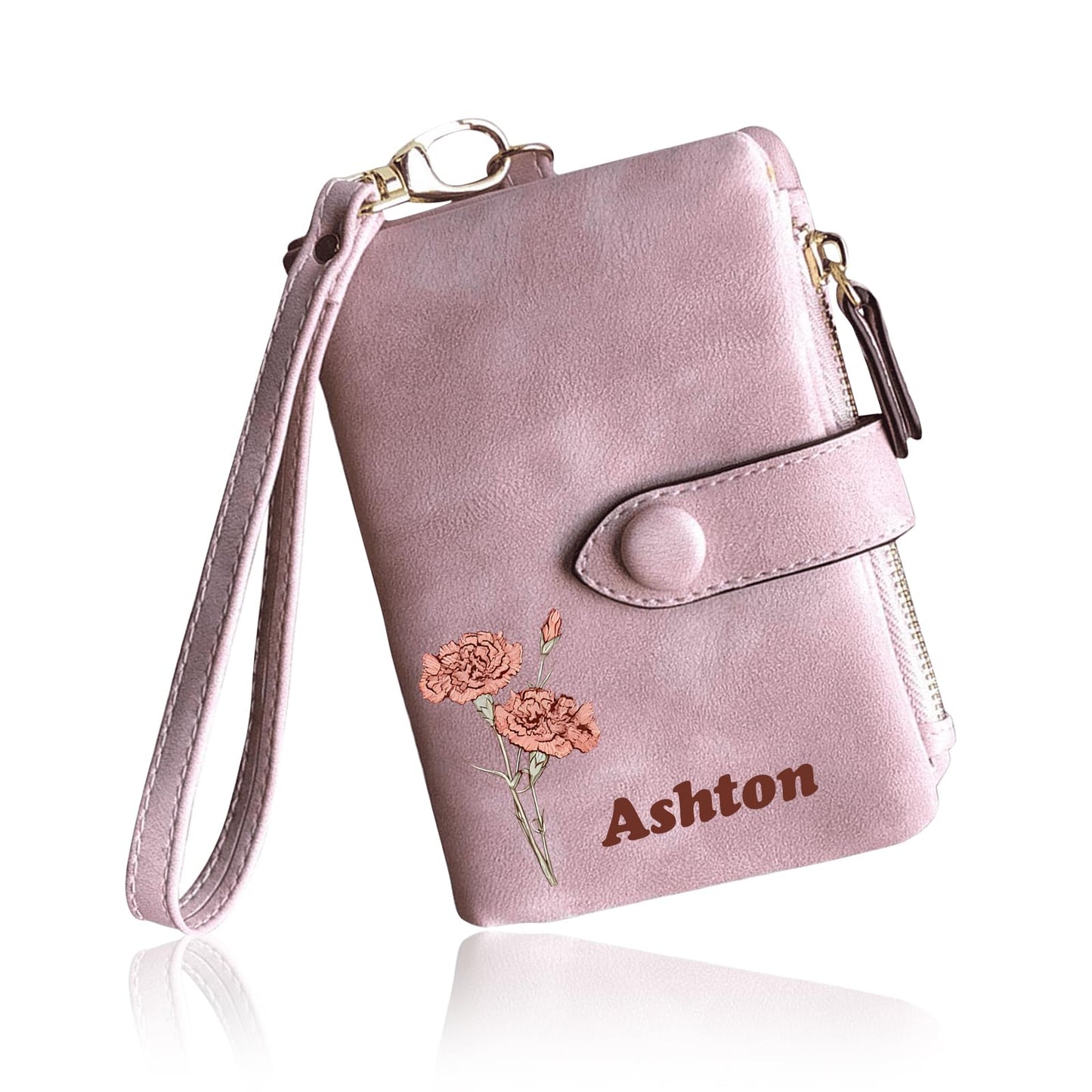 HOTPersonalized Wallets for Women - Custom Birth Flower and Name, Leather Ladies Wallet, Card Holder Coin Purse, Personalized Birthday Christmas Gifts for Mom Grandma (birthday flower)
