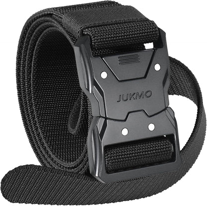 HOTJUKMO Quick Release Tactical Belt, Military Work 1.5" Nylon Web Hiking Belt | Heavy Duty Seatbelt Zinc Alloy Buckle & Stretch Belt Strap