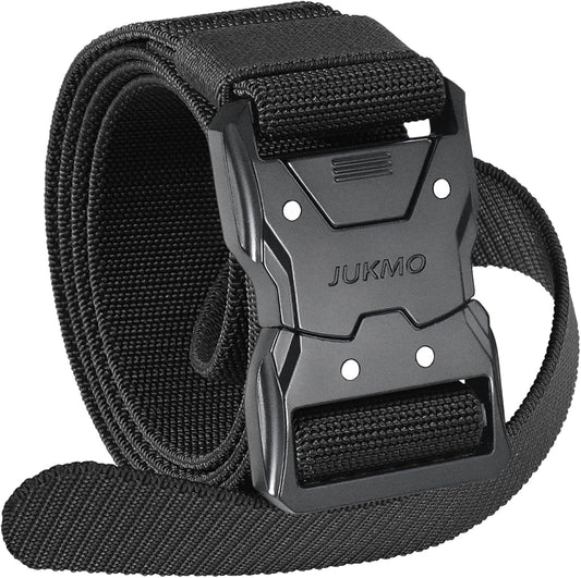 HOTJUKMO Quick Release Tactical Belt, Military Work 1.5" Nylon Web Hiking Belt | Heavy Duty Seatbelt Zinc Alloy Buckle & Stretch Belt Strap