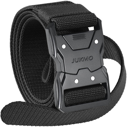 HOTJUKMO Quick Release Tactical Belt, Military Work 1.5" Nylon Web Hiking Belt | Heavy Duty Seatbelt Zinc Alloy Buckle & Stretch Belt Strap
