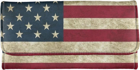 HOTAFPANQZ Women's Wallets Large Capacity with RFID Protection Waterproof Leather Long Clutch Wallet Phone Holder Zip Multi-Cards Slots PU Leather Wallet American Flag Clutch Wallet