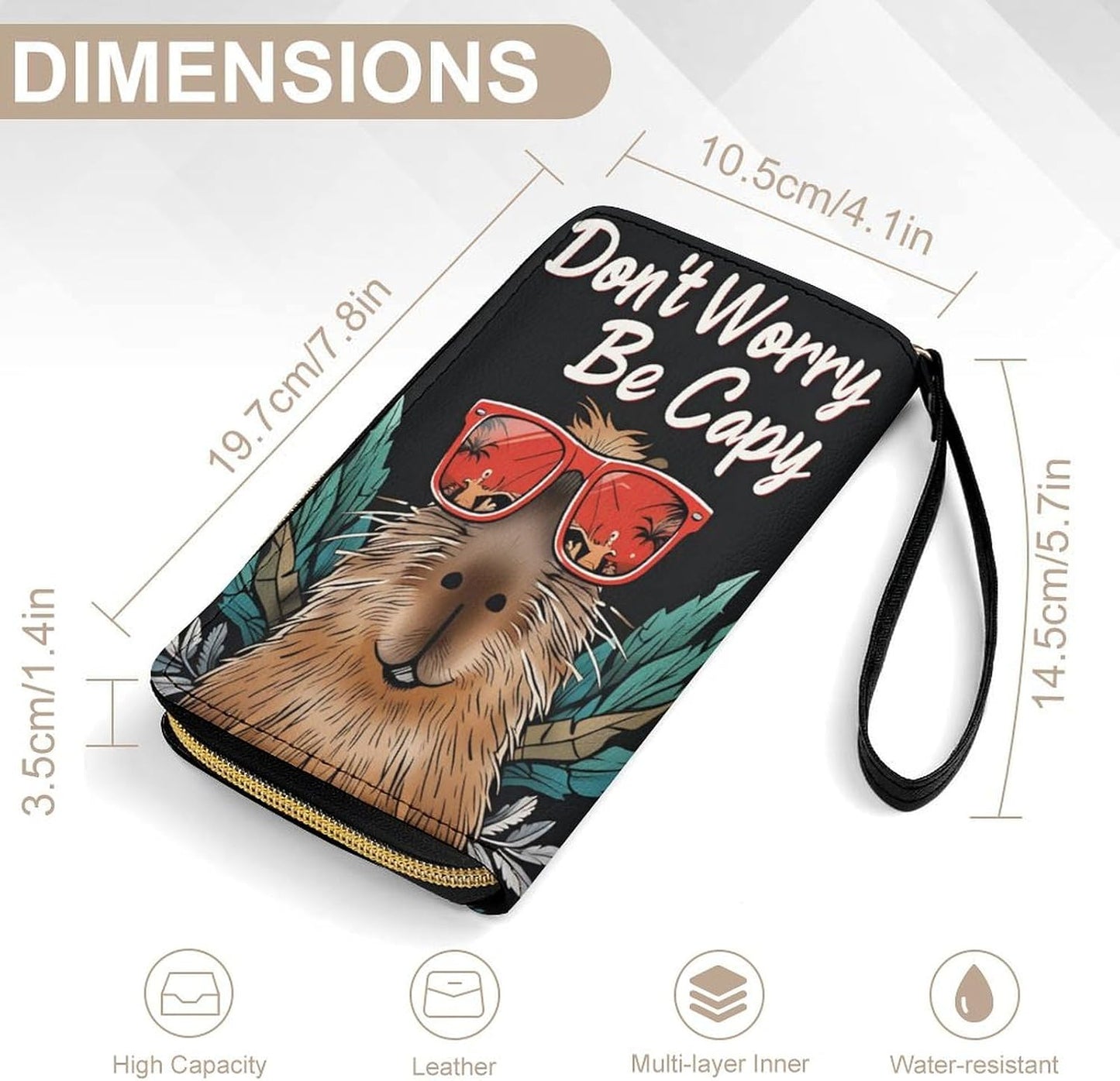 HOTCASOWAT Capybara Wallet Wristlet Zipper Purse with Hand Strap Travel Credit Card Holder for Adult Daily Use Gifts